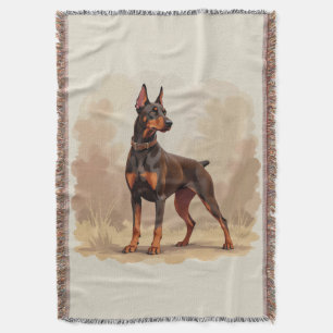 Red Rust Brown Doberman Pinscher Dog Throw Blanket