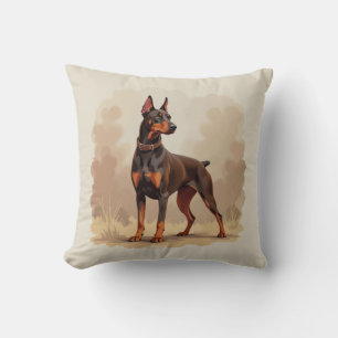 Red Rust Brown Doberman Pinscher Dog Throw Pillow