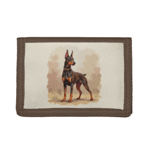 Red Rust Brown Doberman Pinscher Dog Tri-fold Wallet