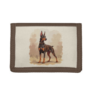 Red Rust Brown Doberman Pinscher Dog Trifold Wallet
