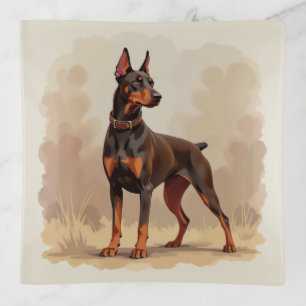 Red Rust Brown Doberman Pinscher Dog Trinket Tray