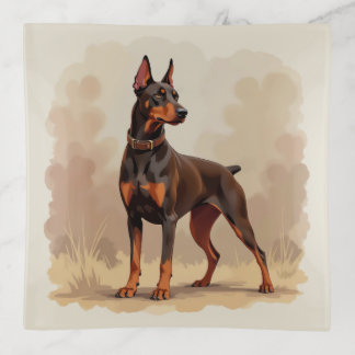 Red Rust Brown Doberman Pinscher Dog Trinket Tray