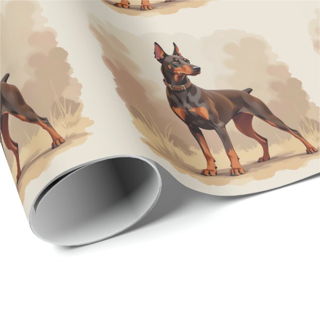 Red Rust Brown Doberman Pinscher Dog Wrapping Paper (Roll Corner)