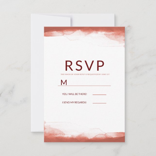 Red Rust Clay Brown Watercolor Modern Wedding RSVP (Front)
