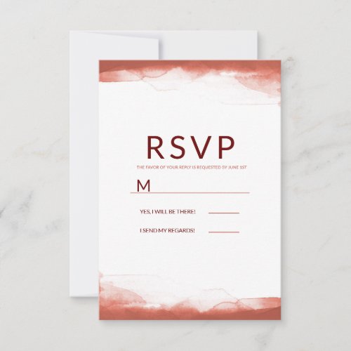 Red Rust Clay Brown Watercolor Modern Wedding RSVP