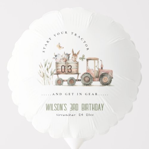 Red Rust Farm Animals Tractor Kids Birthday Balloon