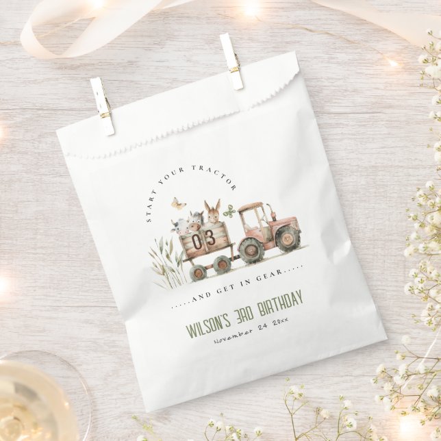 Red Rust Farm Animals Tractor Kids Birthday Favor Bag (Clipped)