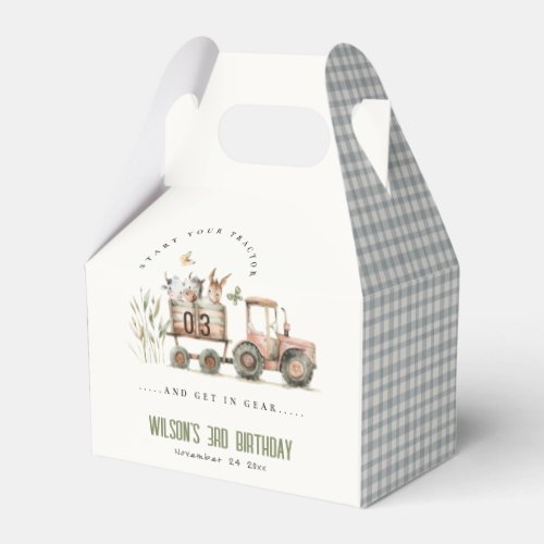 Red Rust Farm Animals Tractor Kids Birthday Favor Boxes