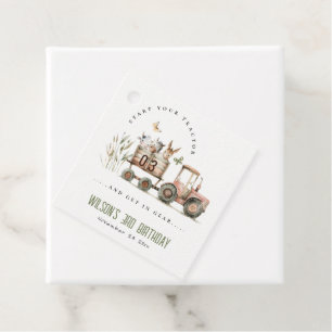 Red Rust Farm Animals Tractor Kids Birthday Favor Tags