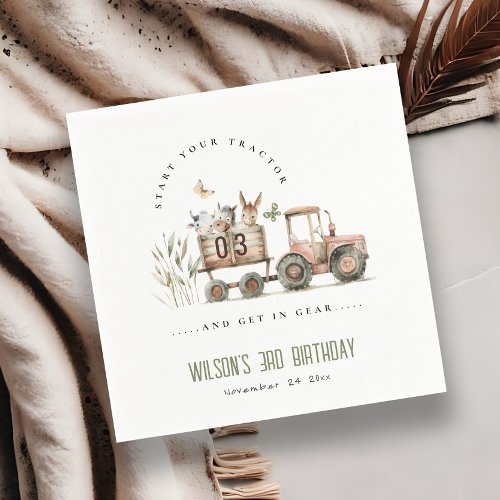 Red Rust Farm Animals Tractor Kids Birthday Napkins