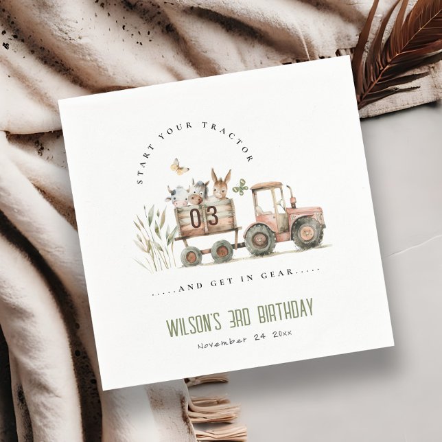 Red Rust Farm Animals Tractor Kids Birthday Napkins (Creator Uploaded)