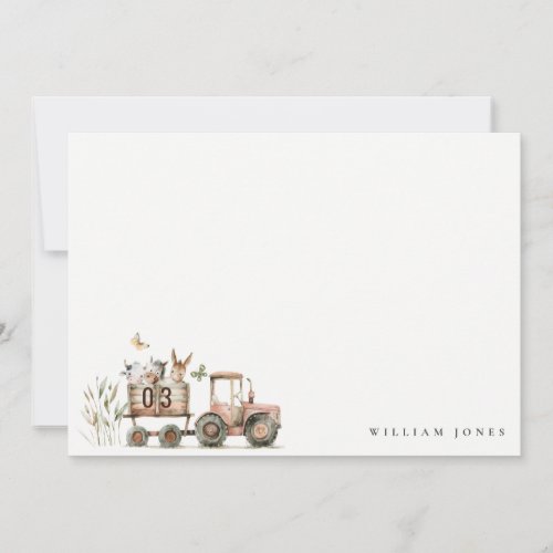 Red Rust Farm Animals Tractor Kids Birthday Note Card