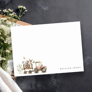 Red Rust Farm Animals Tractor Kids Birthday Note Card