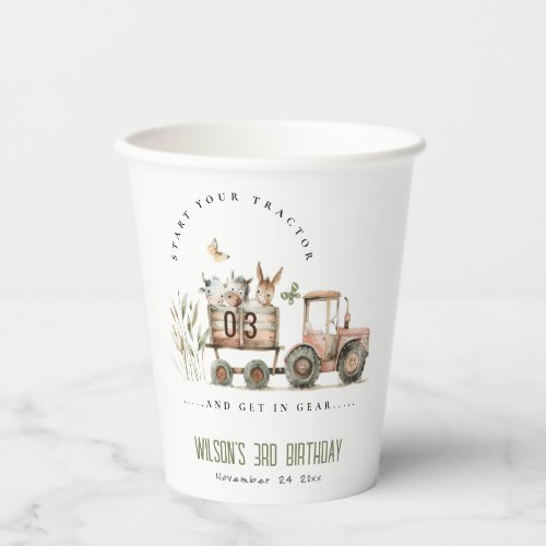 Red Rust Farm Animals Tractor Kids Birthday Paper Cups