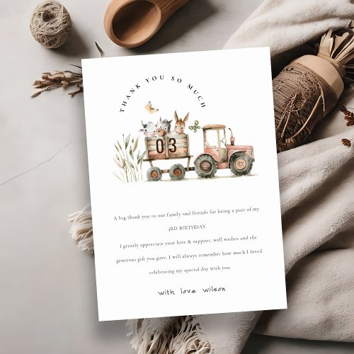 Red Rust Farm Animals Tractor Kids Birthday Thank You Card