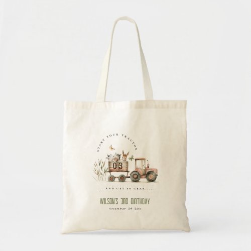 Red Rust Farm Animals Tractor Kids Birthday Tote Bag