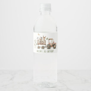 Red Rust Farm Animals Tractor Kids Birthday Water Bottle Label
