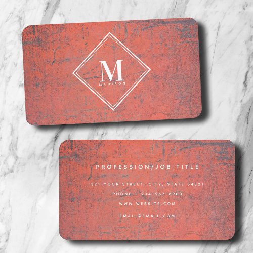 Red Rust Metallic Texture Monogram Initial Business Card