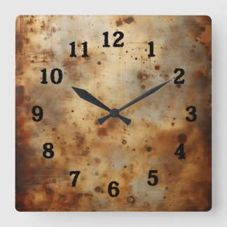 red rust on steel square wall clock