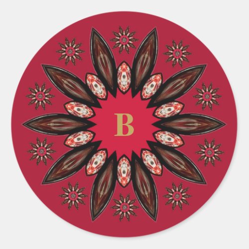 Red Rustic Abstract Monogram Floral Envelope Seal