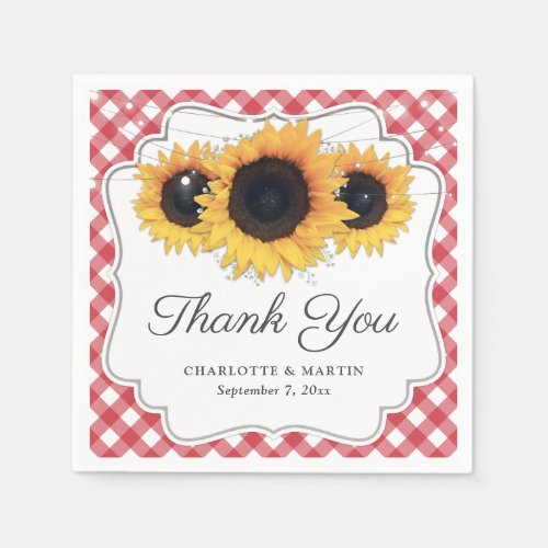 Red Rustic Babys Breath Sunflower Wedding Napkins