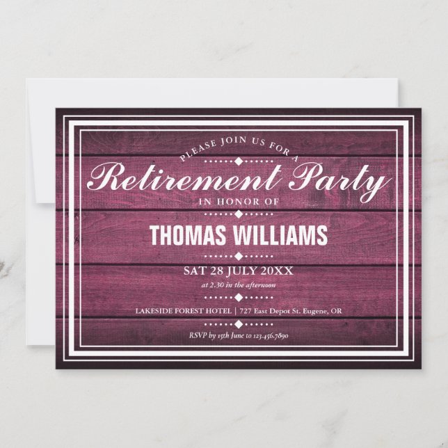 Red Rustic Barn Wood Retirement Party Invitation (Front)