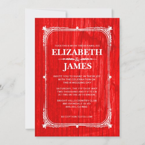 Red Rustic Barn Wood Wedding Invitations