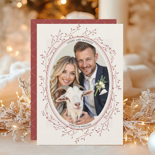 Red Rustic Boho Wedding Photo Merry and Married   Holiday Card