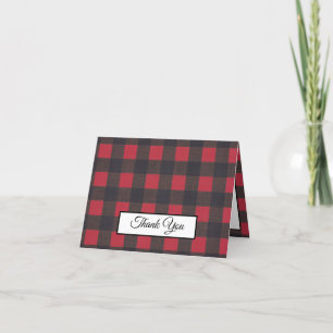 red rustic buffalo plaid lumberjack thank you card