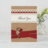Red Rustic burlap and lace country wedding Invitation (Standing Front)