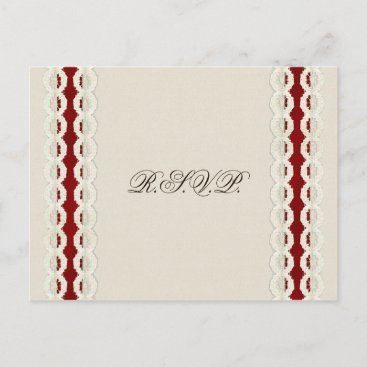 Red Rustic burlap and lace country wedding Invitation Postcard