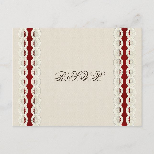 Red Rustic burlap and lace country wedding Invitation Postcard (Front)