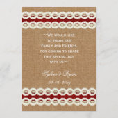 Red Rustic burlap and lace country wedding Menu (Back)