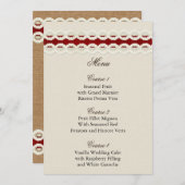 Red Rustic burlap and lace country wedding Menu (Front/Back)