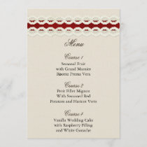 Red Rustic burlap and lace country wedding Menu