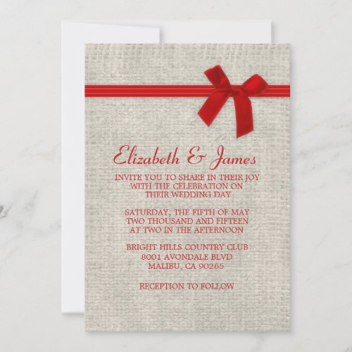 Red Rustic Burlap Wedding Invitations