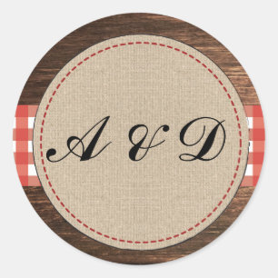 Red Rustic Burlap Wood Wedding Stickers Labels
