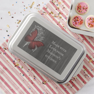 Red Rustic Butterfly Personalized Cake Pan