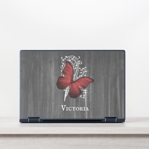 Red Rustic Butterfly Personalized HP Laptop Skin