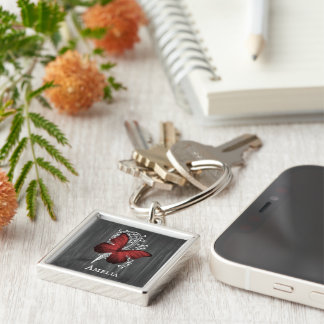 Red Rustic Butterfly Personalized Keychain