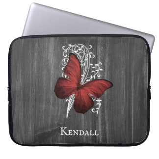 Red Rustic Butterfly Personalized Laptop Sleeve