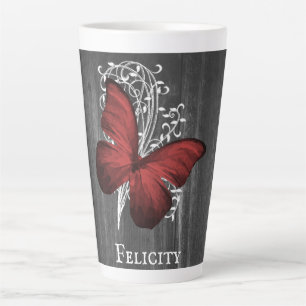 Red Rustic Butterfly Personalized Latte Mug