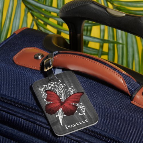 Red Rustic Butterfly Personalized Luggage Tag