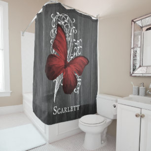 Red Rustic Butterfly Personalized Shower Curtain