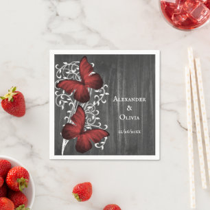 Red Rustic Butterfly Wedding Napkins