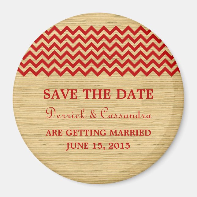Red Rustic Chevron Save the Date Magnet (Front)