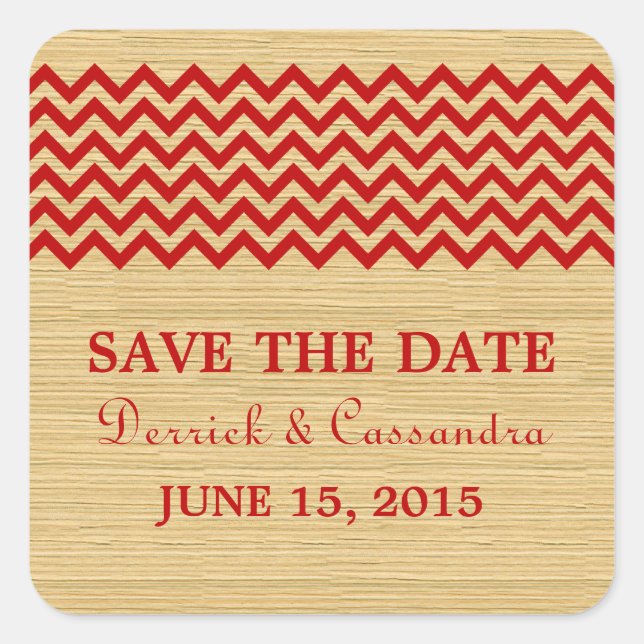 Red Rustic Chevron Save the Date Stickers (Front)