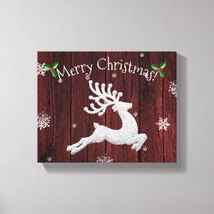 Red Rustic Christmas Reindeer Canvas Print
