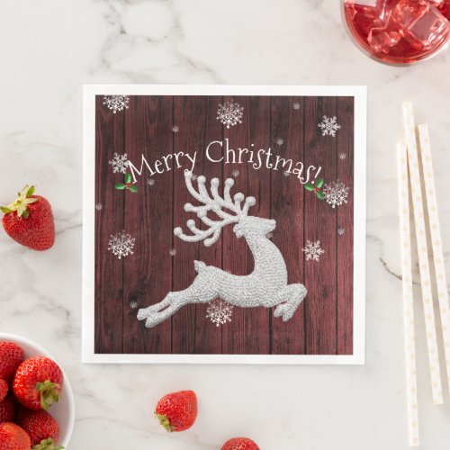 Red Rustic Christmas Reindeer Paper Napkin