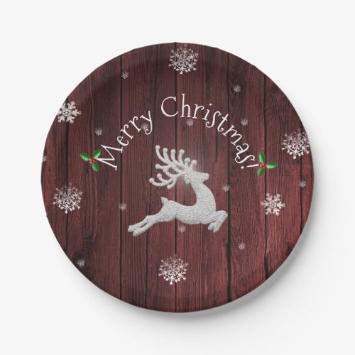 Red Rustic Christmas Reindeer Paper Plate